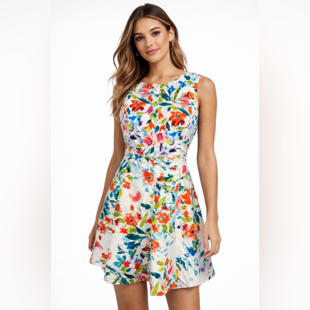 American Living A Line Dress 16 Floral Washable Stretch Cotton Sleeveless Summer